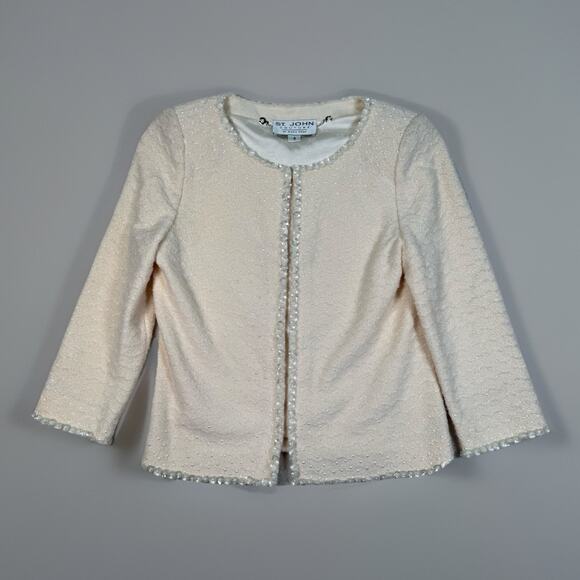 St. John Blazer Women’s Size 4 Beige Cream Couture Jacket Santana Knit Sequin - Picture 1 of 10